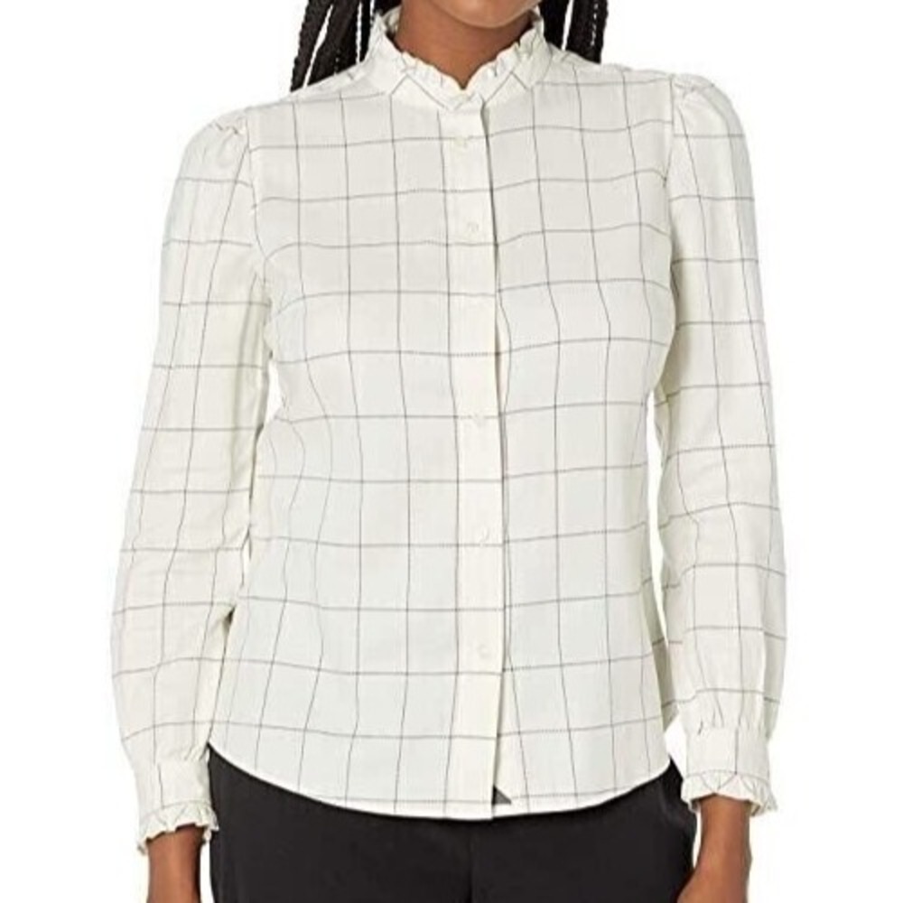 UNTUCKit For Her Ivory Winona Window Pane Button Down Shirt‎ Women size 14